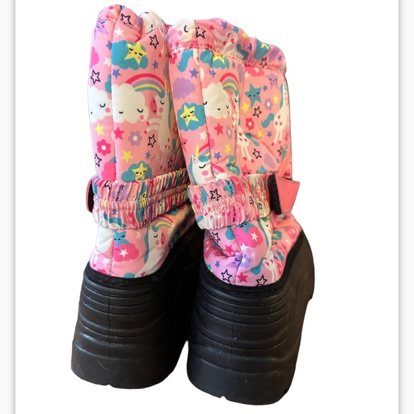 Girls unicorn winter waterproof boots pink size EU 35 US 5 adjustable straps - Picture 4 of 7